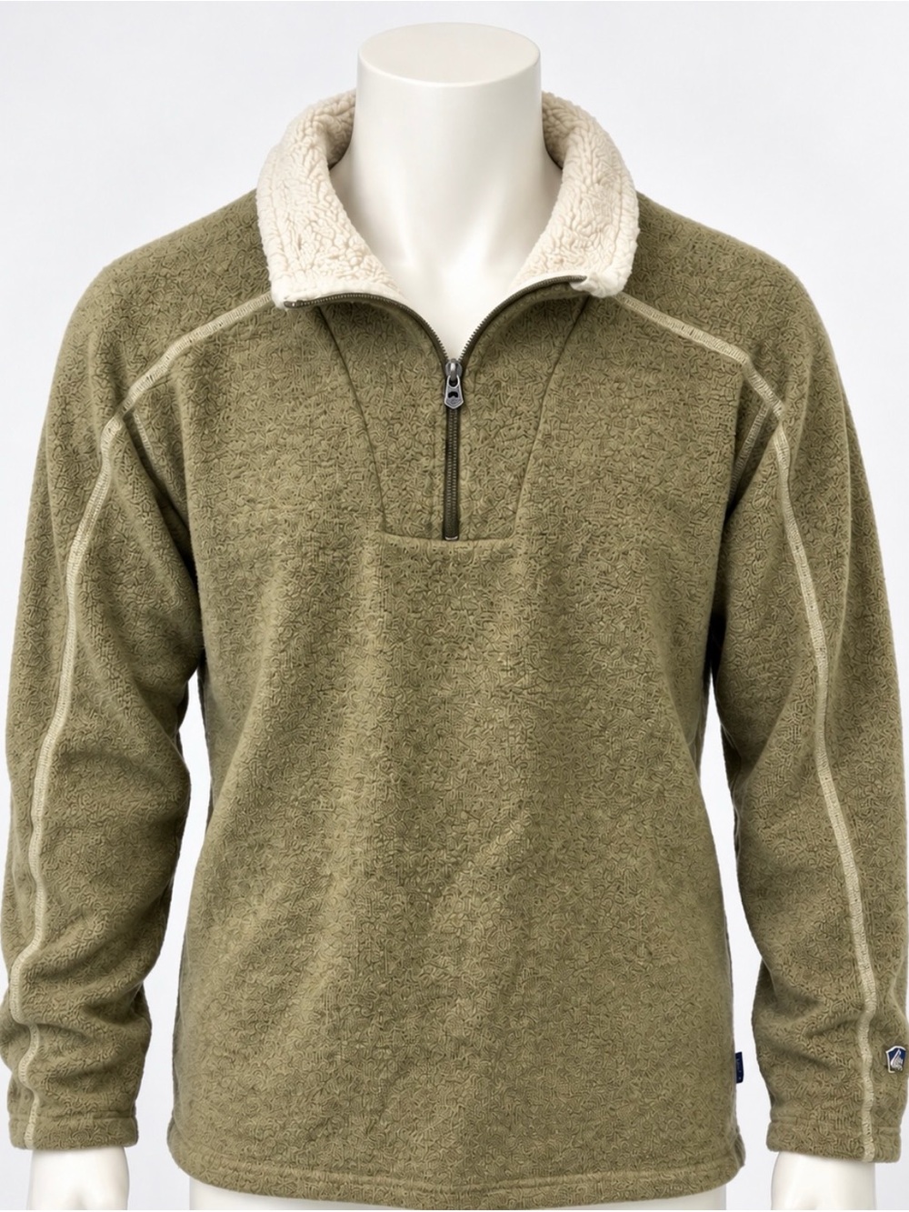 Kuhl Men's Large Fleece Pullover 1/4 Zip Olive Green Sherpa Lined Collar